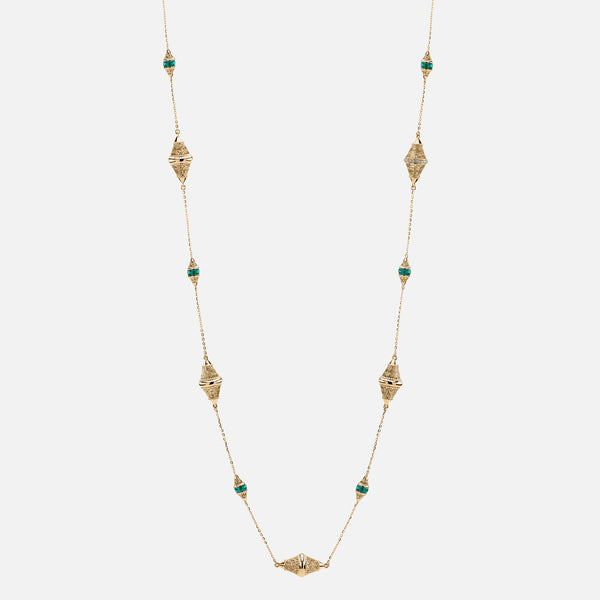 Al Merriyah mood colour necklace in 18k yellow gold with emerald and diamonds - Al Zain Jewellery