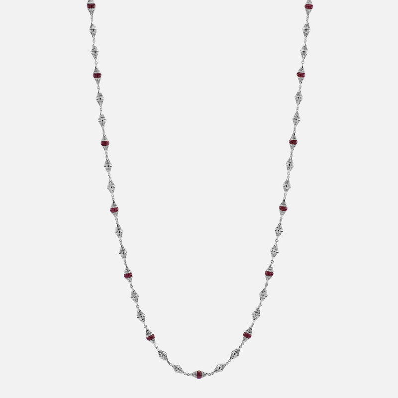 Al Merriyah mood colour necklace in 18k white gold with ruby and diamonds - Al Zain Jewellery