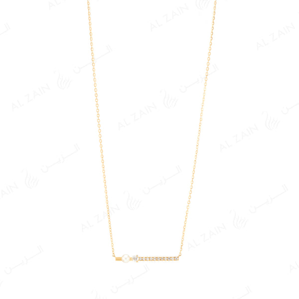 Mystique necklace with pearl and  diamonds in yellow gold