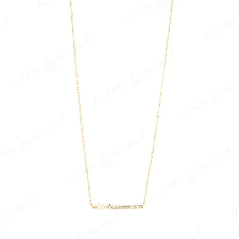 Mystique necklace with pearl and  diamonds in yellow gold