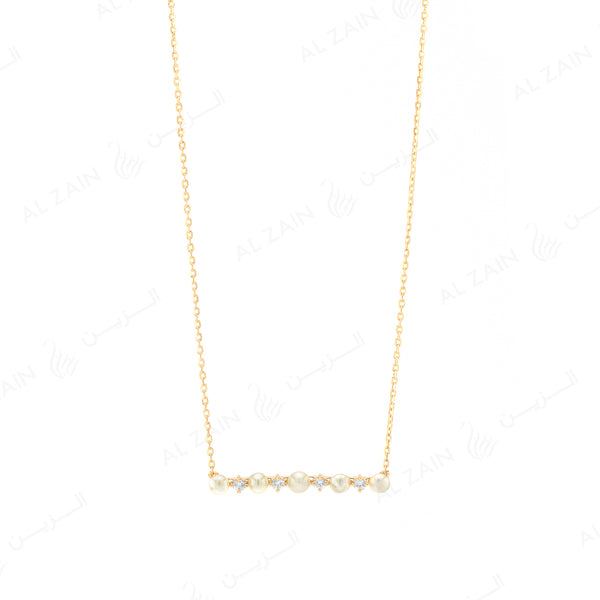 Mystique necklace with pearl and  diamonds in yellow gold