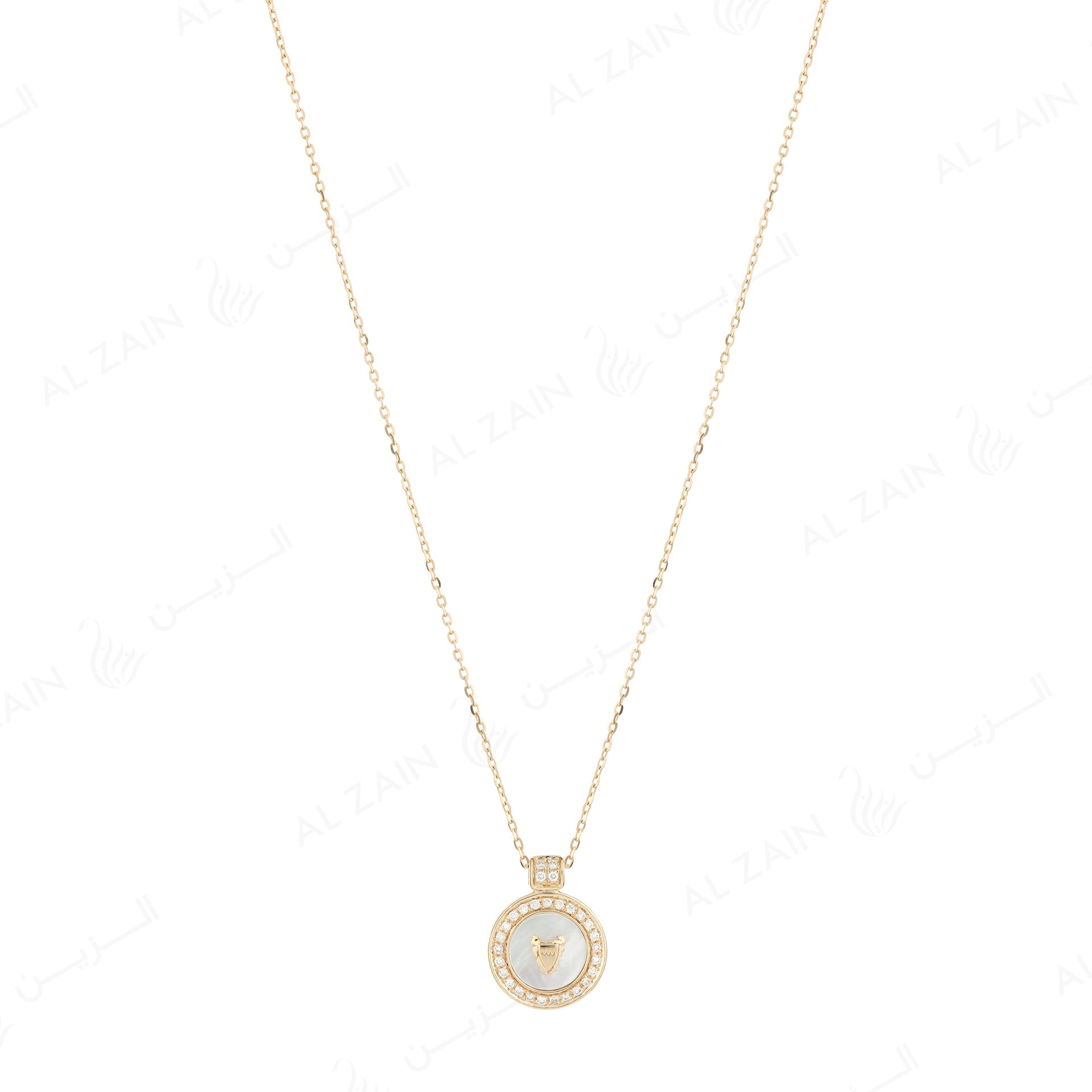 Bahrain flag Necklace in 18k yellow gold with Mother of Pearl and Diamonds