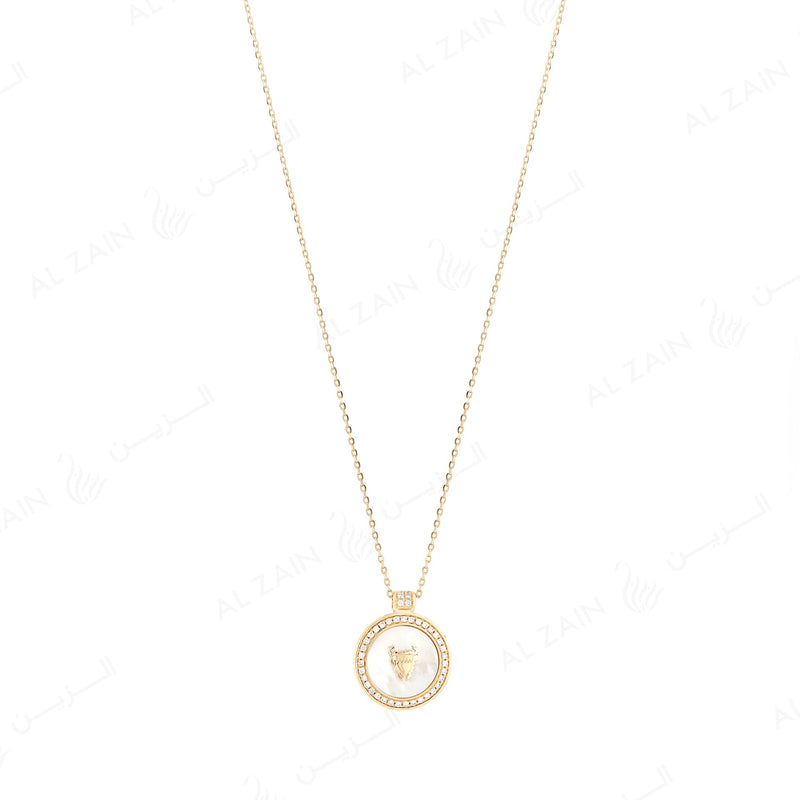 Bahrain flag Necklace in 18k yellow gold with Mother of Pearl and Diamonds