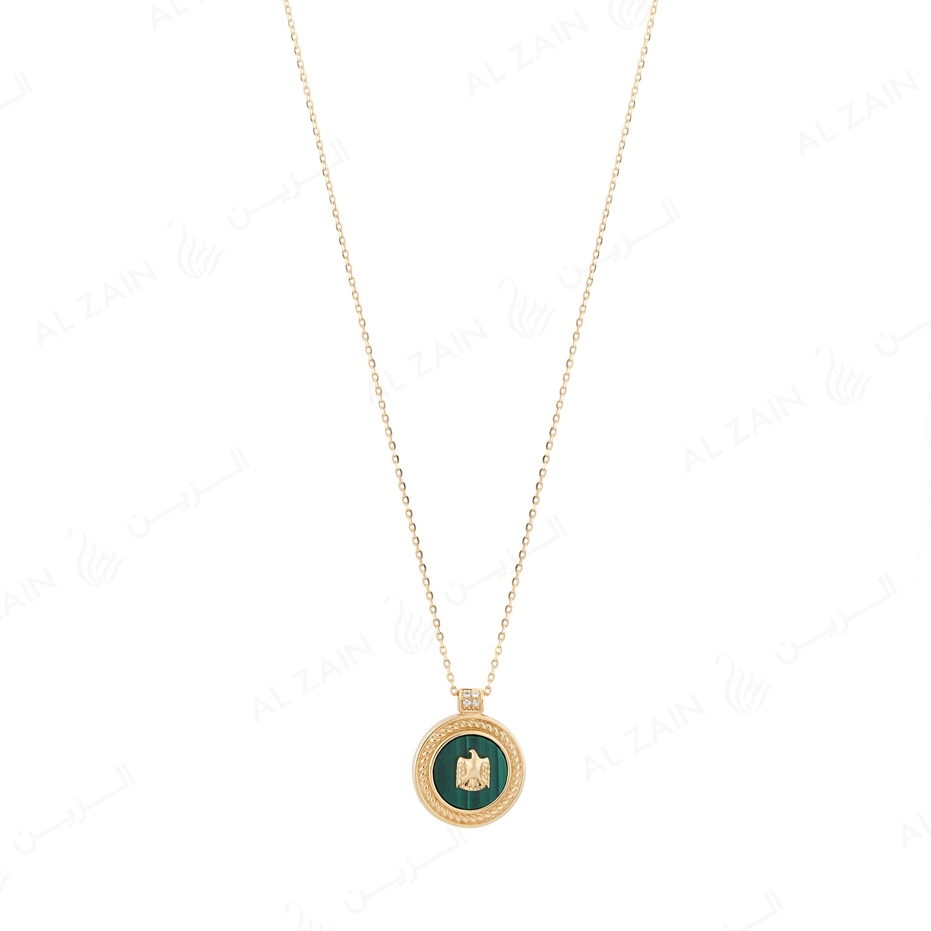 UAE Necklace in 18k yellow gold with Malachite Stone and Diamonds