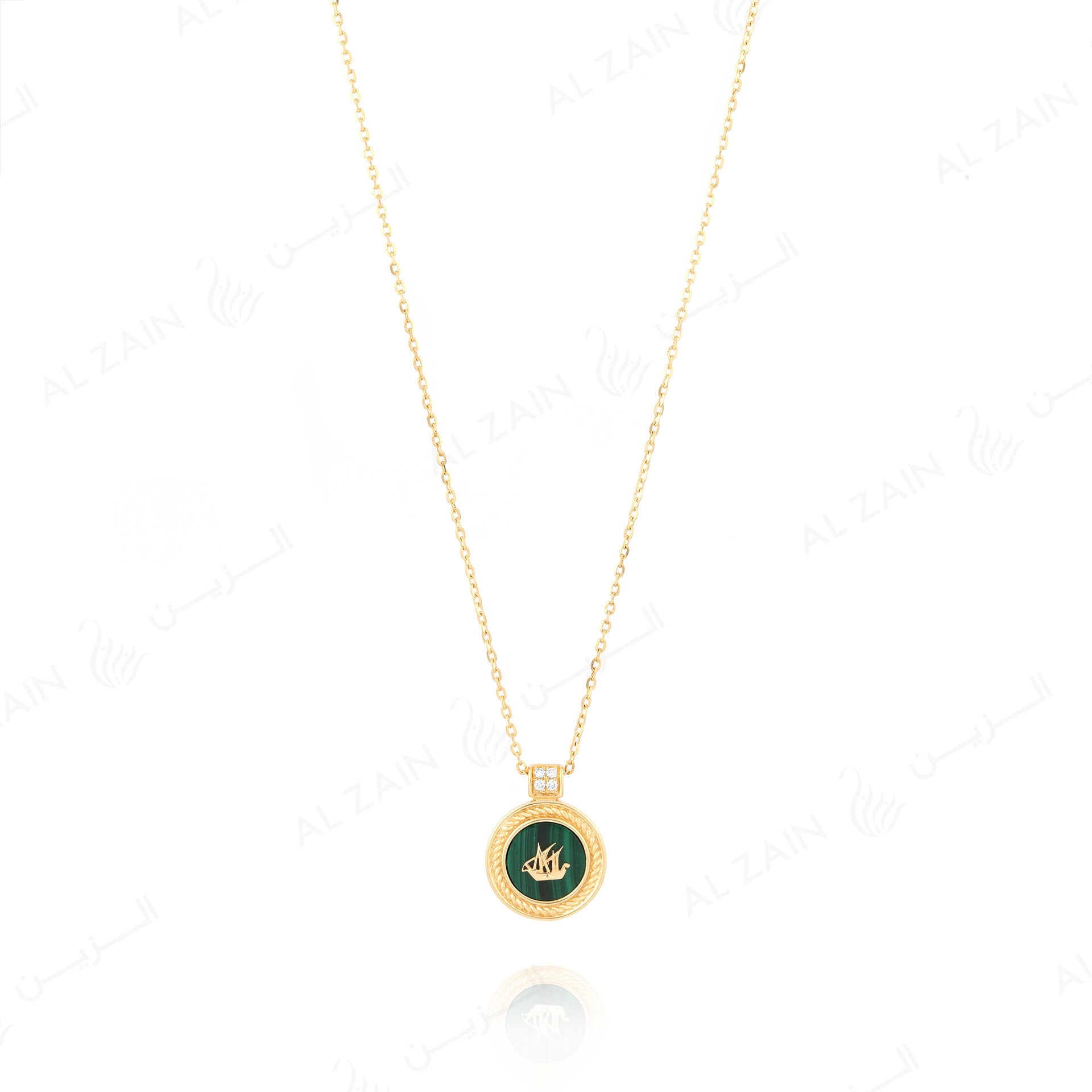 Kuwait Necklace in Yellow Gold with Malachite and diamonds