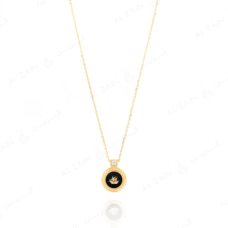 Kuwait Necklace in Yellow Gold with Onyx and diamonds