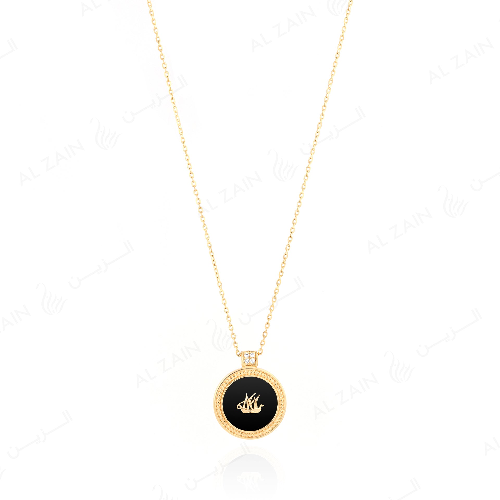 Kuwait Necklace in Yellow Gold with Onyx and diamonds