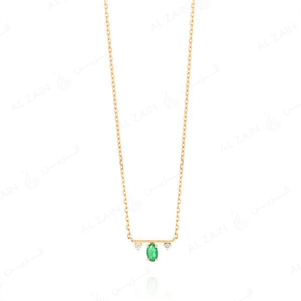 Mystique necklace in yellow gold with diamonds and emerald stone