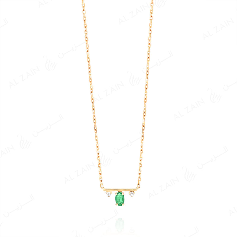 Mystique necklace in yellow gold with diamonds and emerald stone