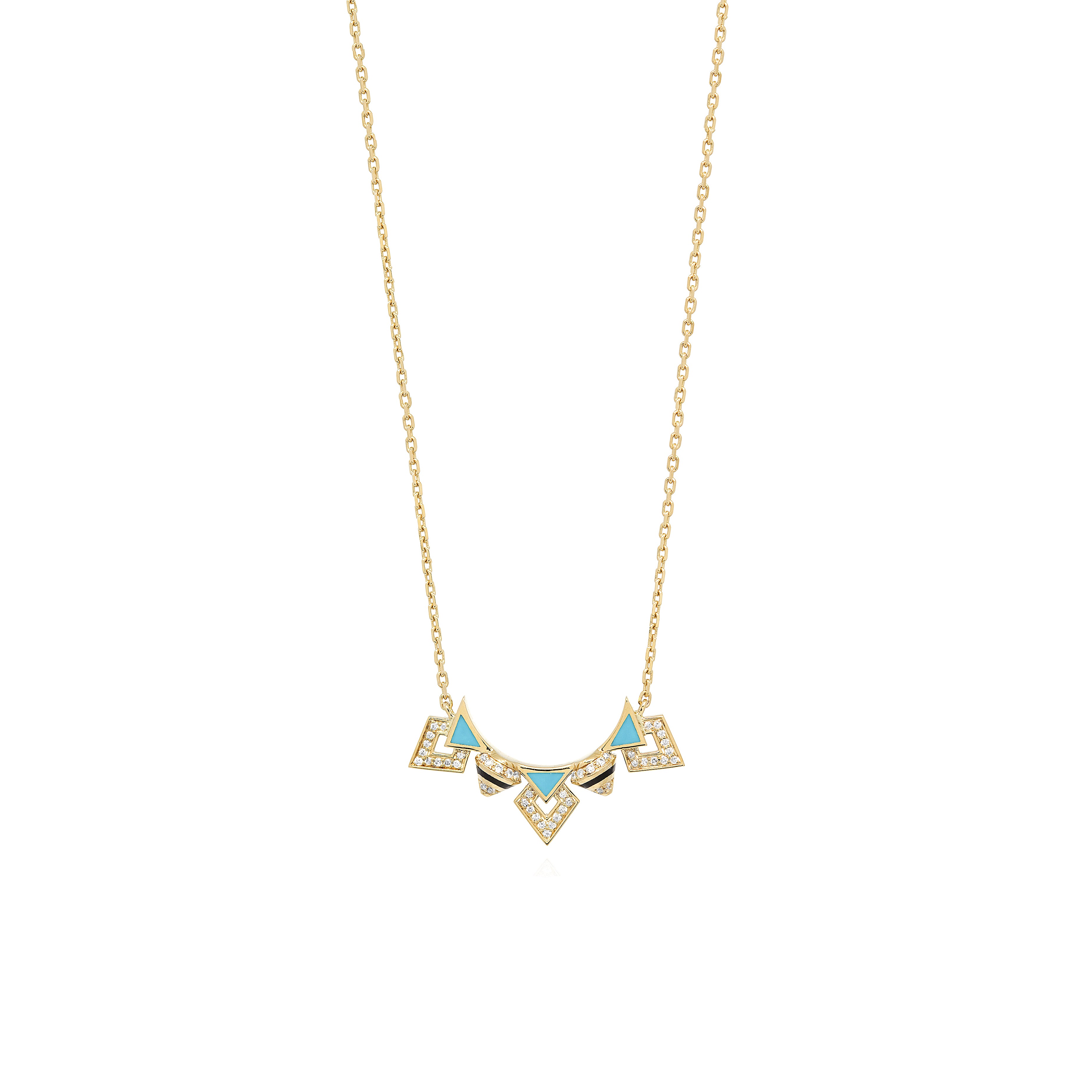 18k Yellow Gold Necklace with Black & Turquoise Hyceram and Diamonds