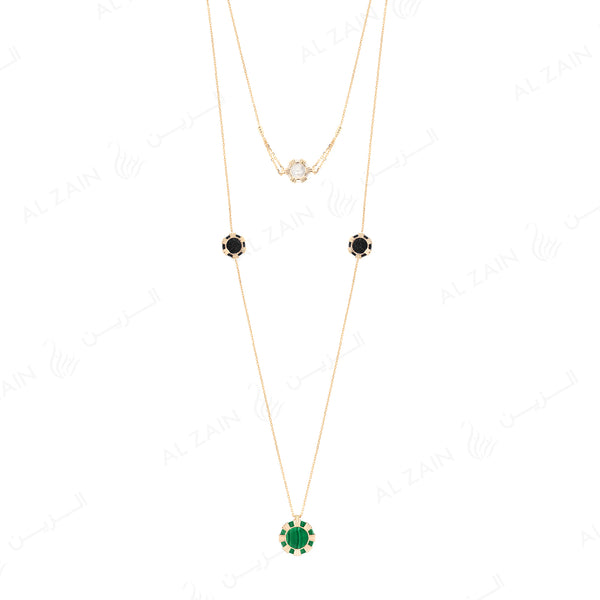 Cordoba necklace in yellow gold with malachite and mother of pearl stones