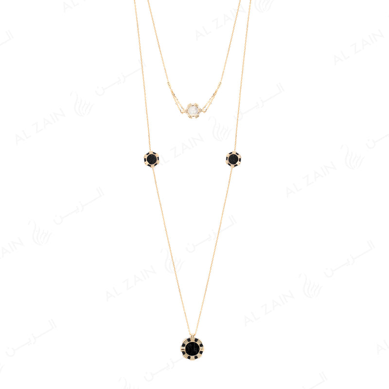 Cordoba necklace in yellow gold with onyx and mother of pearl stones