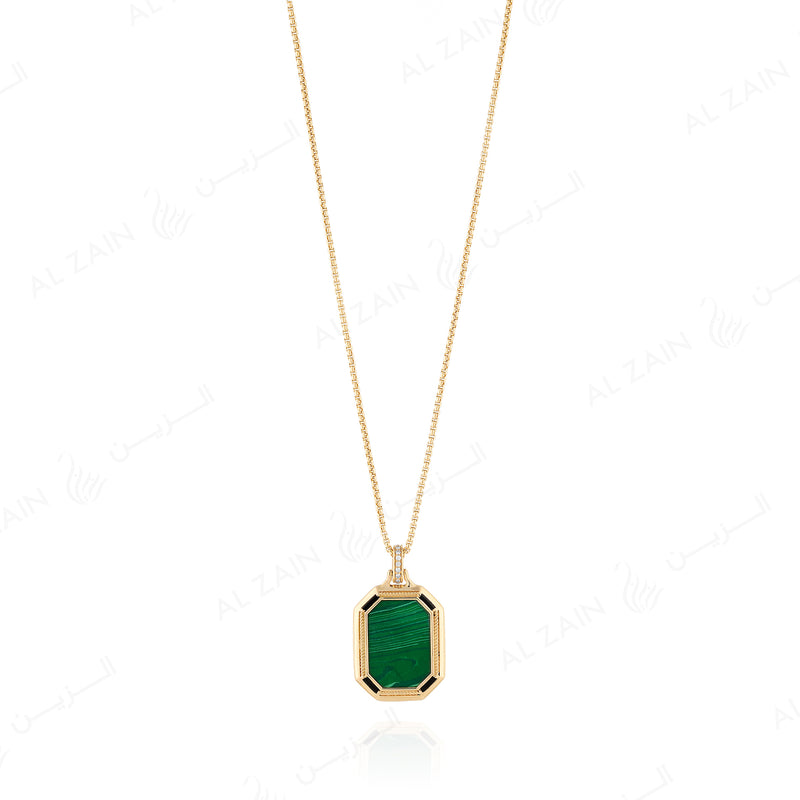 Ayat Al Kursi Necklace in Yellow Gold with Malachite