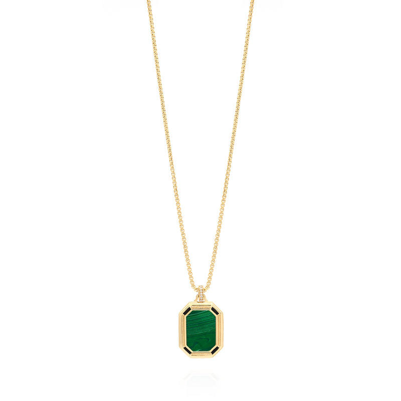Ayat Al Kursi Pendant in 18k Yellow Gold  Black Ceramic Diamonds & Malachite