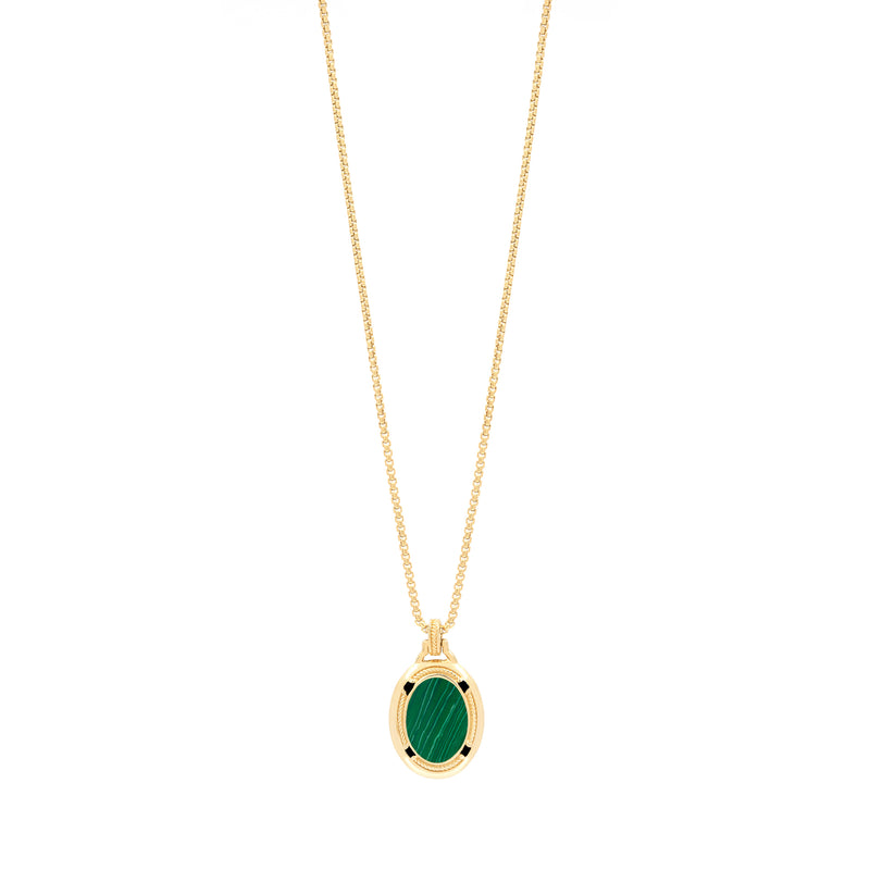 Ayat Al Kursi Pendant in 18k Yellow Gold  Black Ceramic & Malachite