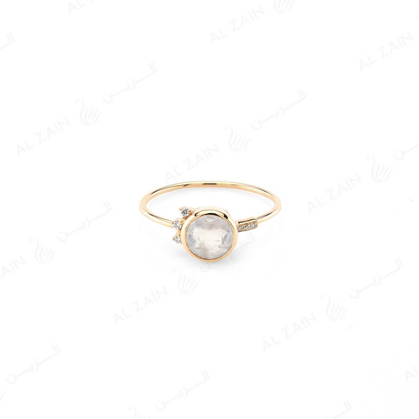 Melati round ring in Yellow Gold with Moon Stone and Diamonds