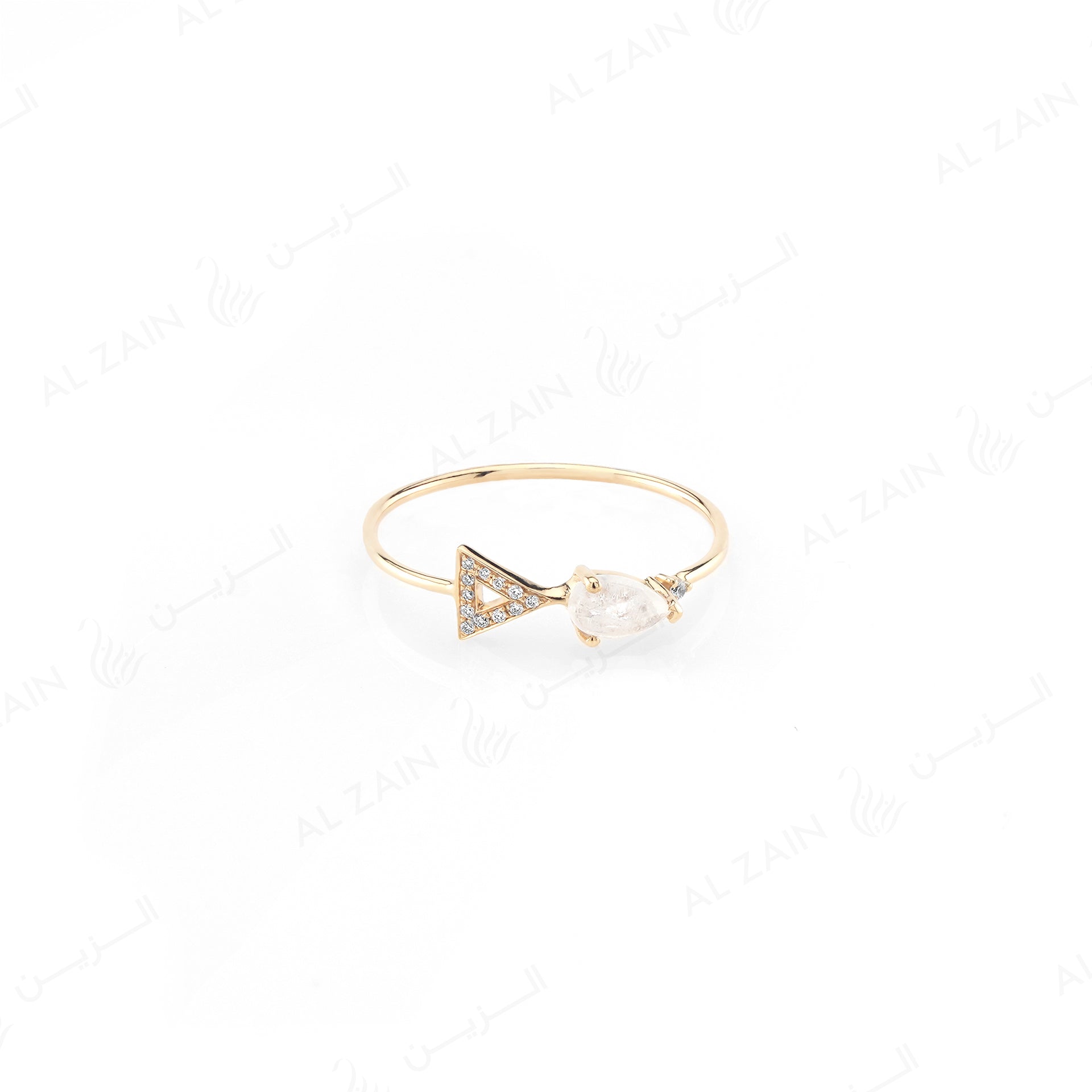 Melati triangle ring in Yellow Gold with Moon Stone and Diamonds