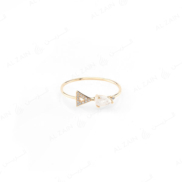 Melati triangle ring in Yellow Gold with Moon Stone and Diamonds