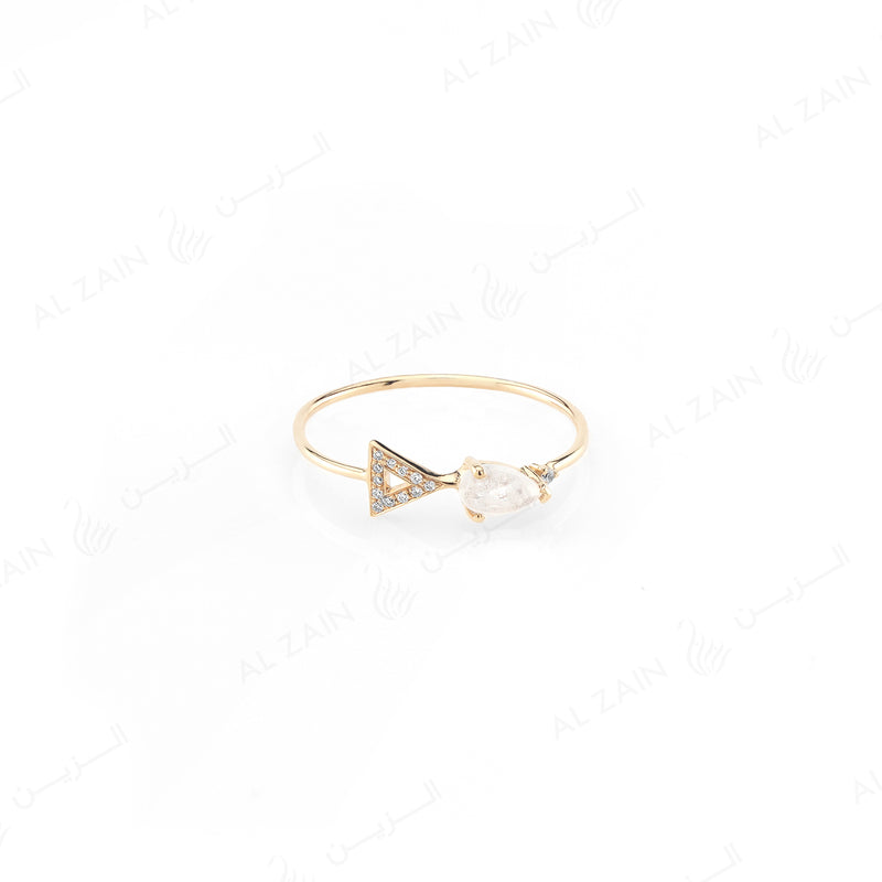 Melati triangle ring in Yellow Gold with Moon Stone and Diamonds
