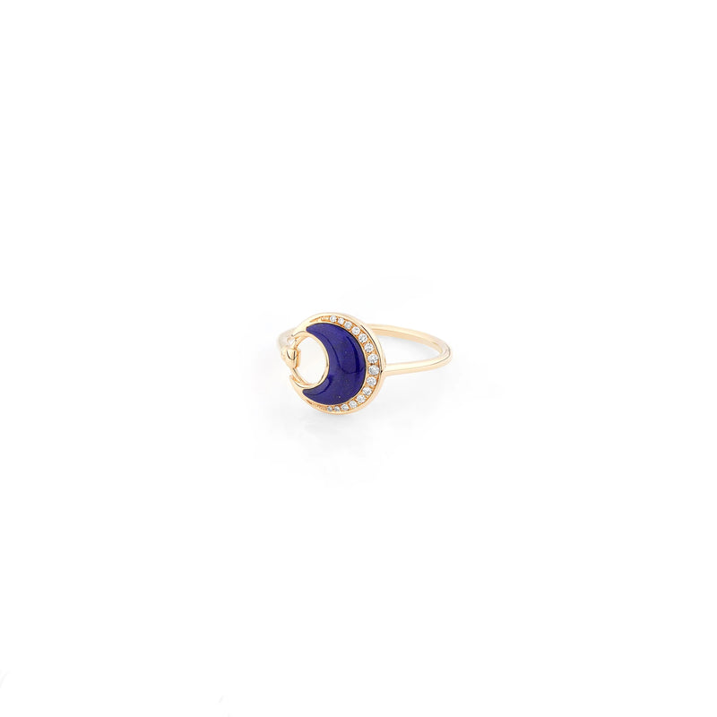 Al Hilal ring in yellow gold with lapis stone and diamonds