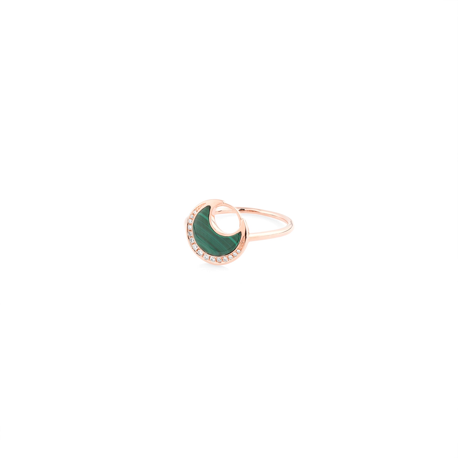 Al Hilal ring in rose gold with malachite stone and diamonds