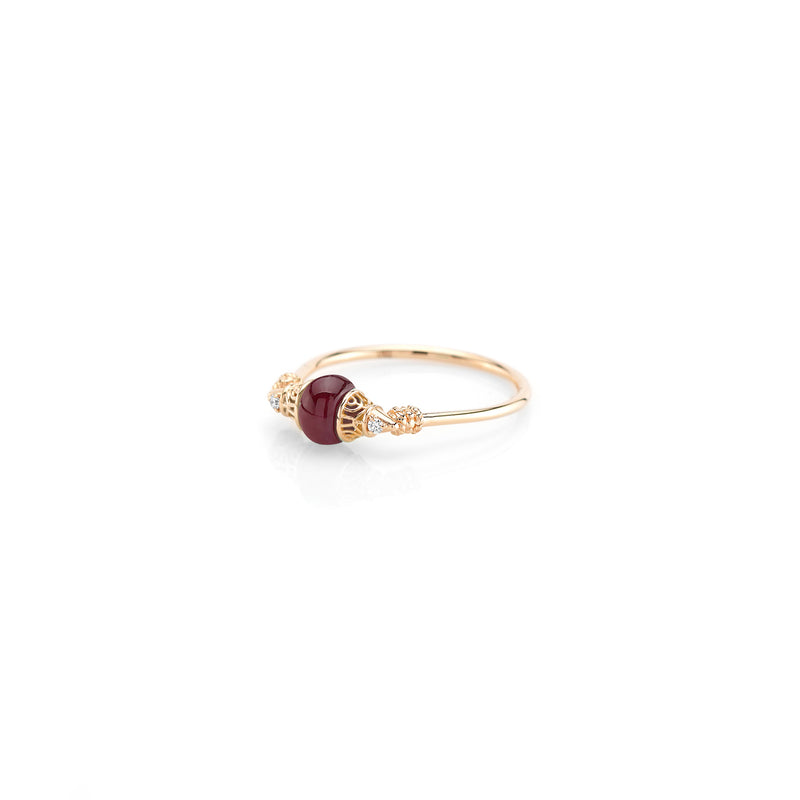 Al Merriyah mood colour ring in 18k rose gold with ruby and diamonds