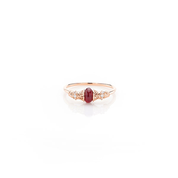 Al Merriyah mood colour ring in 18k rose gold with ruby and diamonds