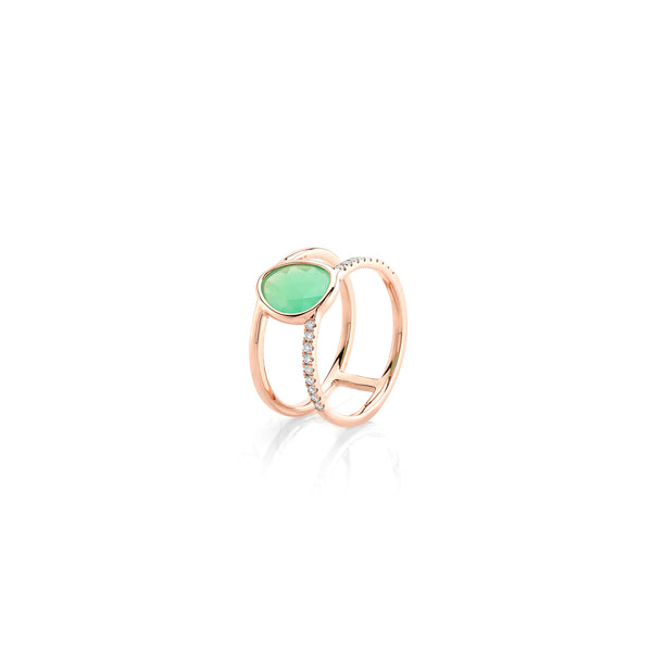 Simply Nina ring in 18k rose gold with Chrysoprase stone and diamonds