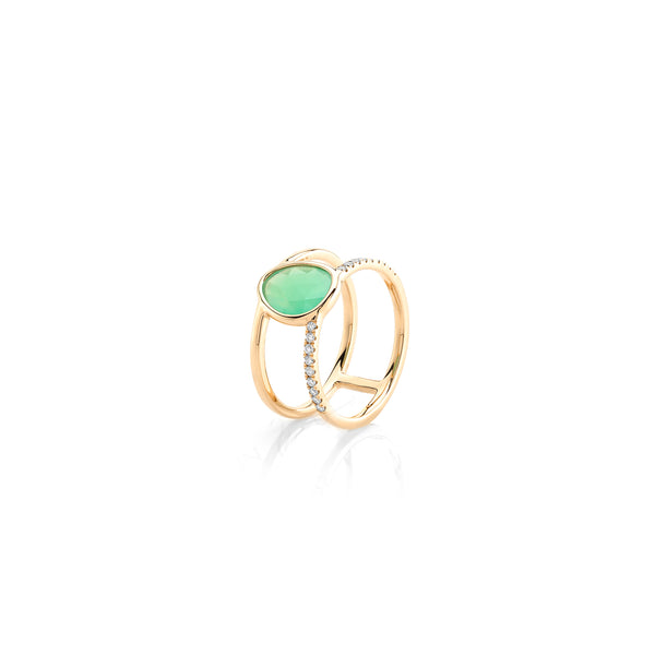 Simply Nina ring in 18k yellow gold with Chrysoprase stone and diamonds