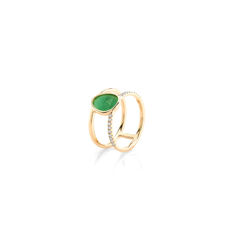 Precious Nina Ring in 18k Yellow Gold with Emerald Stones and Diamonds