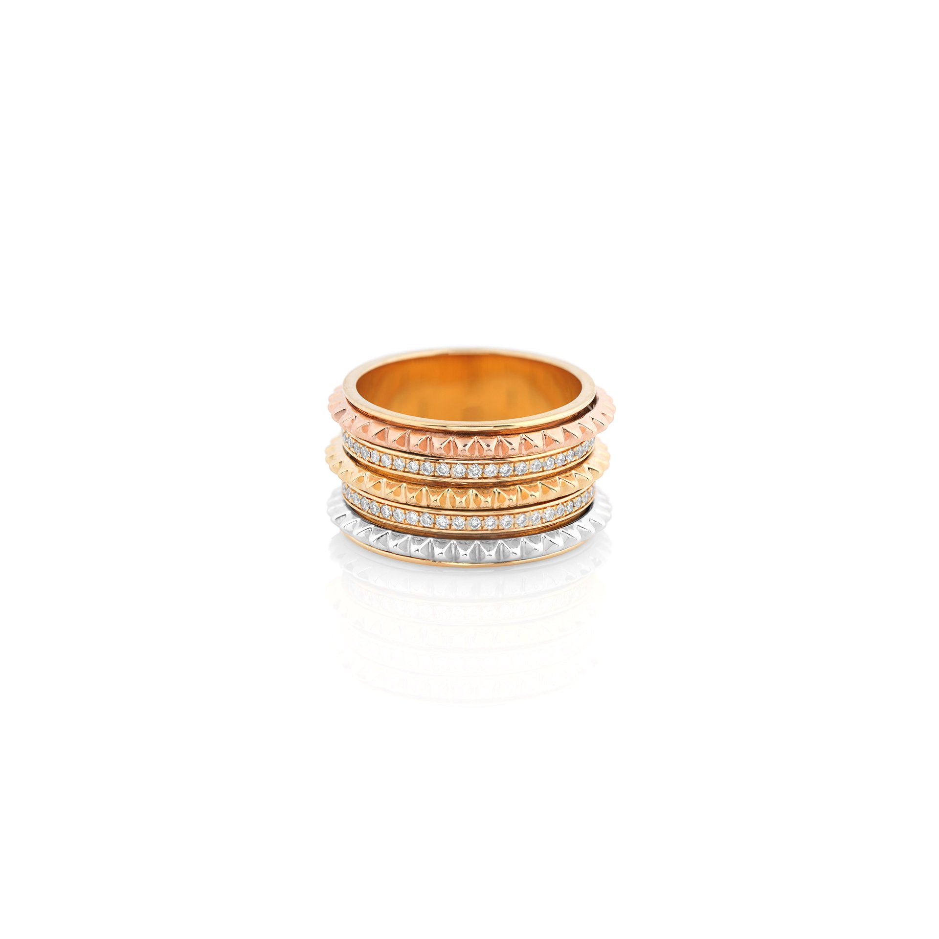 18k Hab El Hayl Evolution Ring in Tri-Color Gold with Diamonds