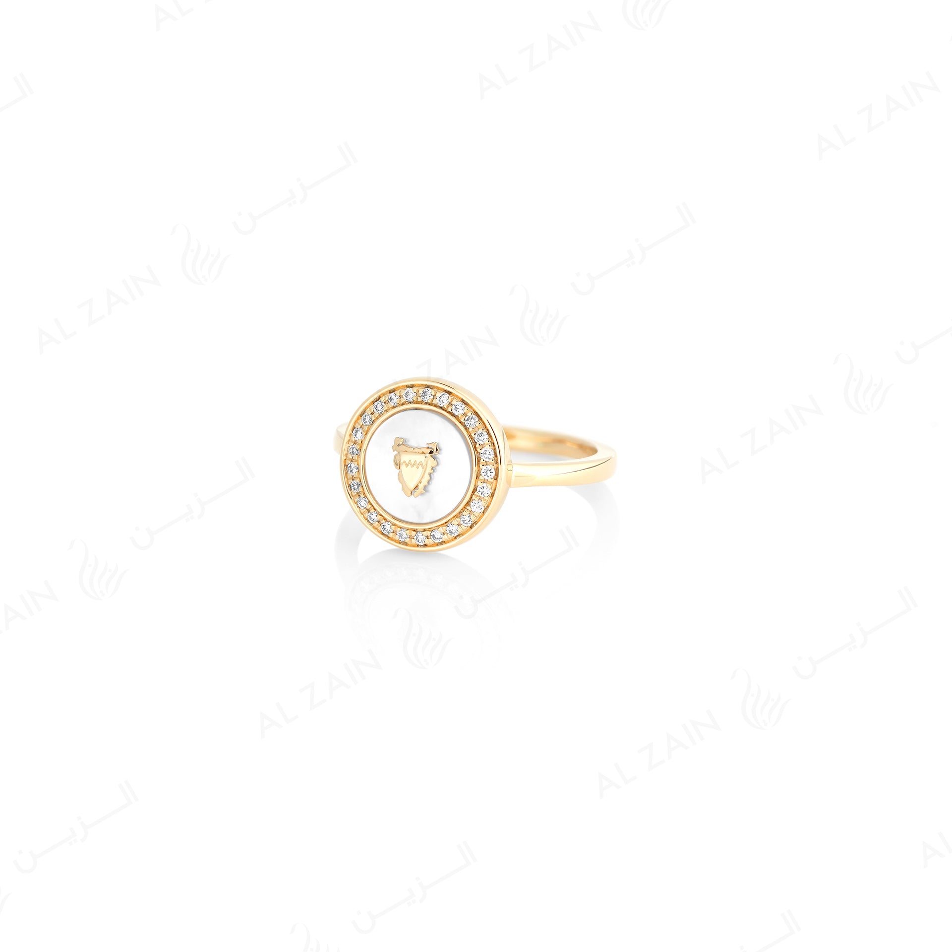 Bahrain flag Ring in 18k yellow gold with Mother of Pearl and Diamonds