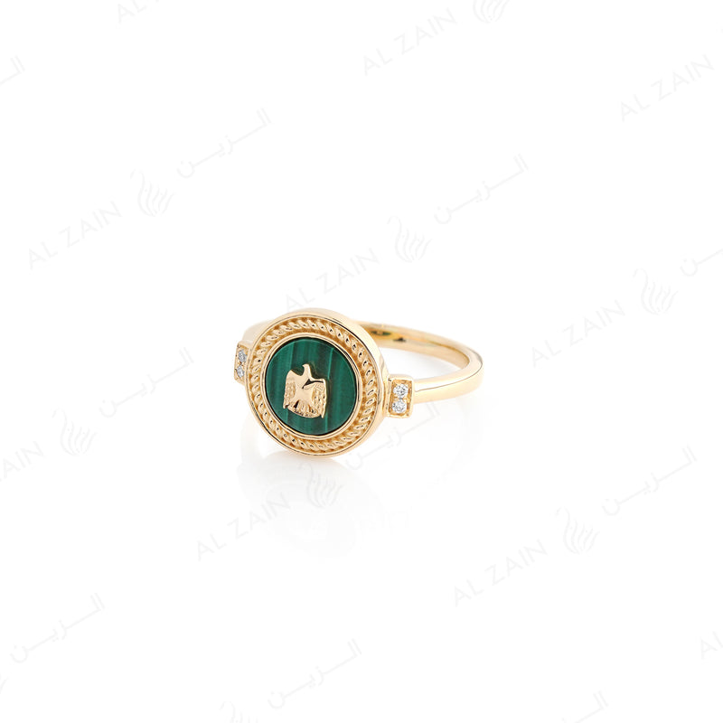 UAE Ring in 18k yellow gold with Malachite Stone and Diamonds