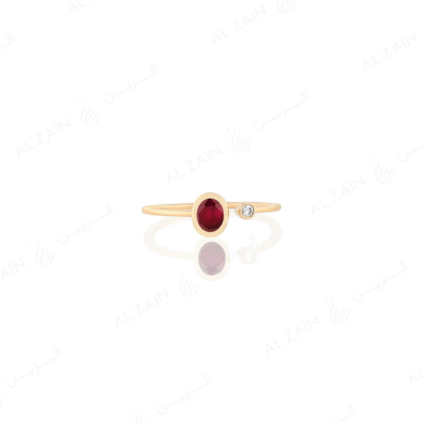 Mystique ring in yellow gold with diamonds and ruby stone