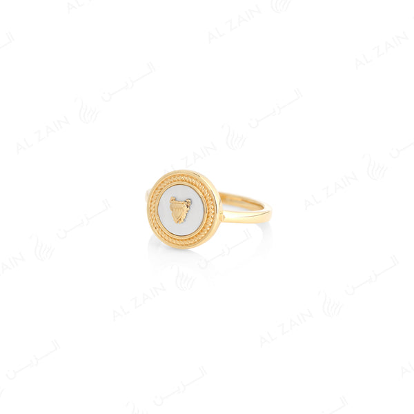Bahrain flag Ring in 18k yellow gold with Mother of Pearl stone