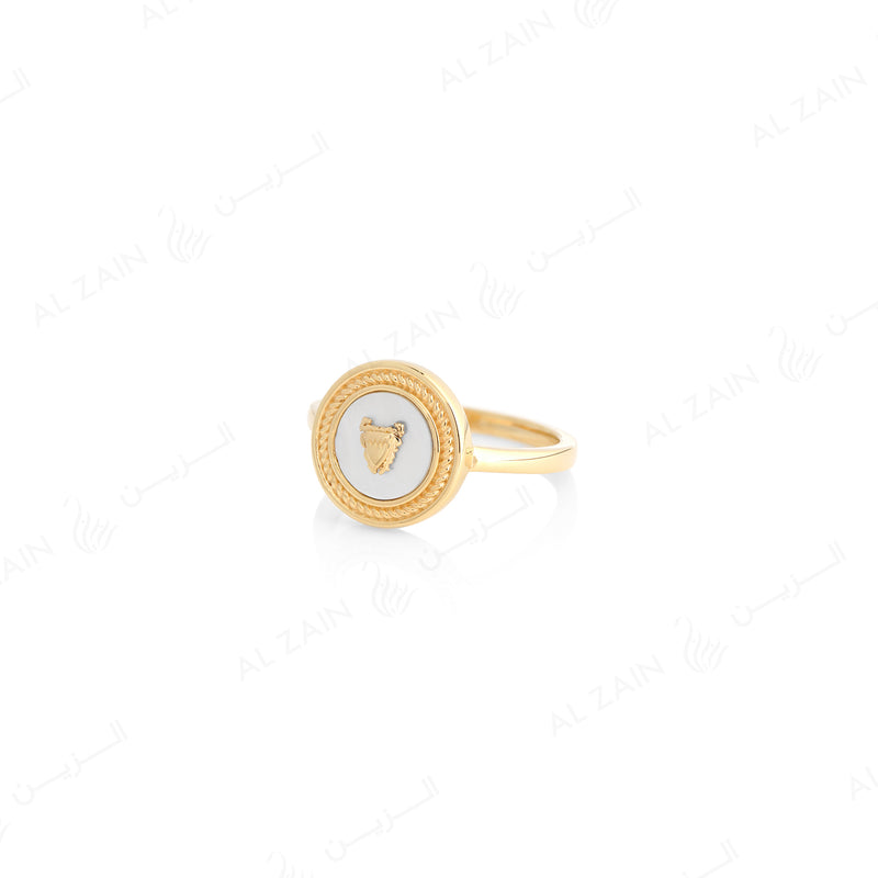 Bahrain flag Ring in 18k yellow gold with Mother of Pearl stone