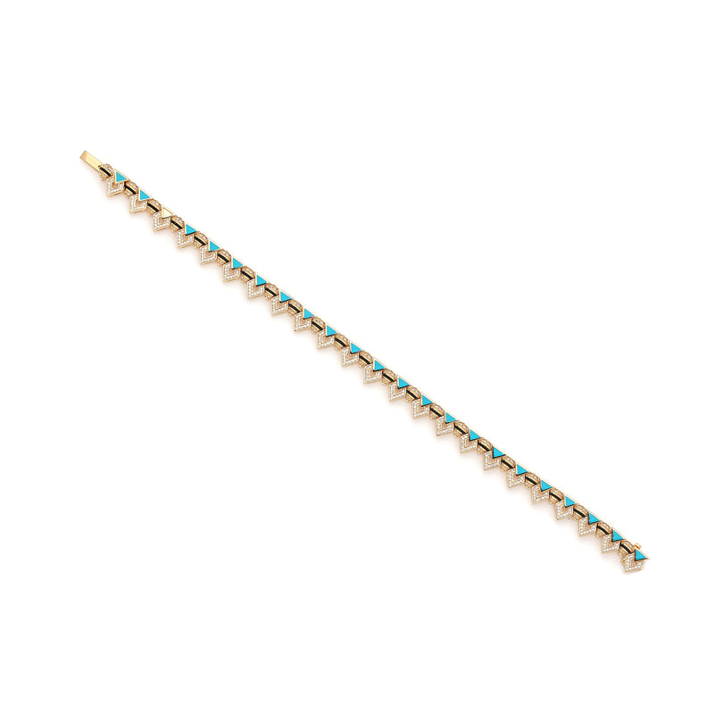 18k Yellow Gold Bracelet with Black & Turquoise Hyceram and Diamonds