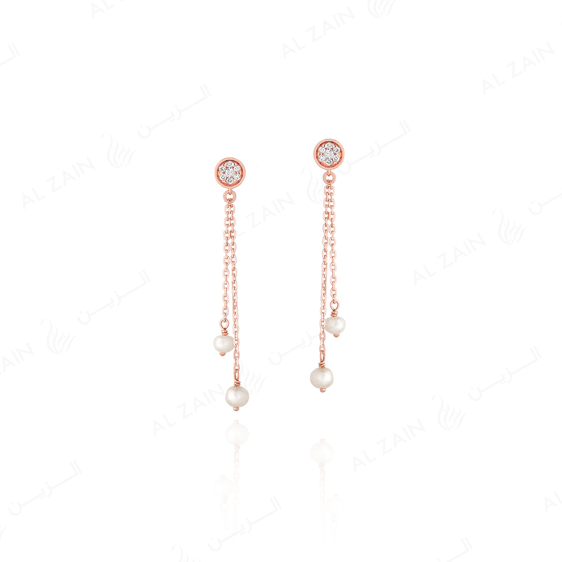 Natural Pearl Earrings in Rose gold with Diamonds