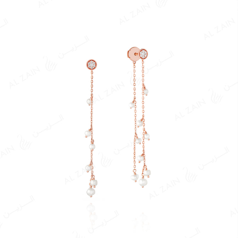 Natural Pearl Earrings in Rose gold with Diamonds