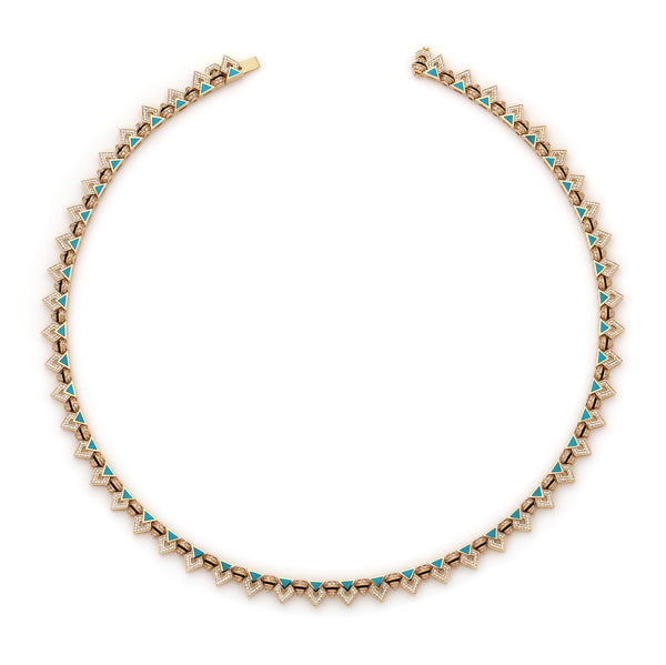 18k Yellow Gold Choker with Black & Turquoise Hyceram and Diamonds