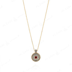 18k Antique Precious Medallion necklace in yellow gold with ruby and diamonds