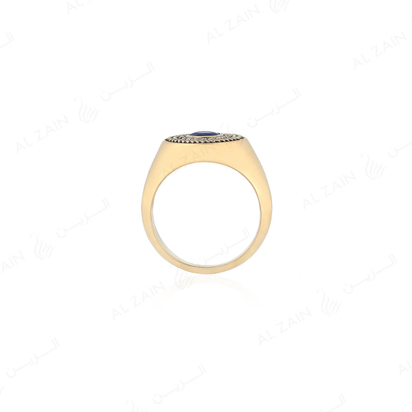 18k Antique Precious Medallion ring in yellow gold with sapphire and diamonds