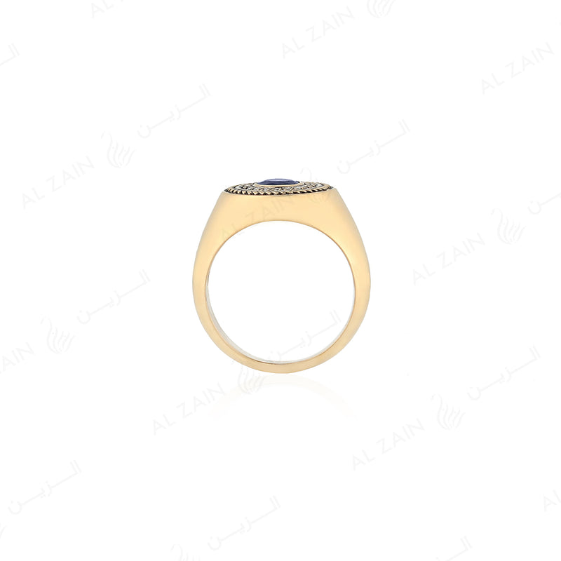 18k Antique Precious Medallion ring in yellow gold with sapphire and diamonds