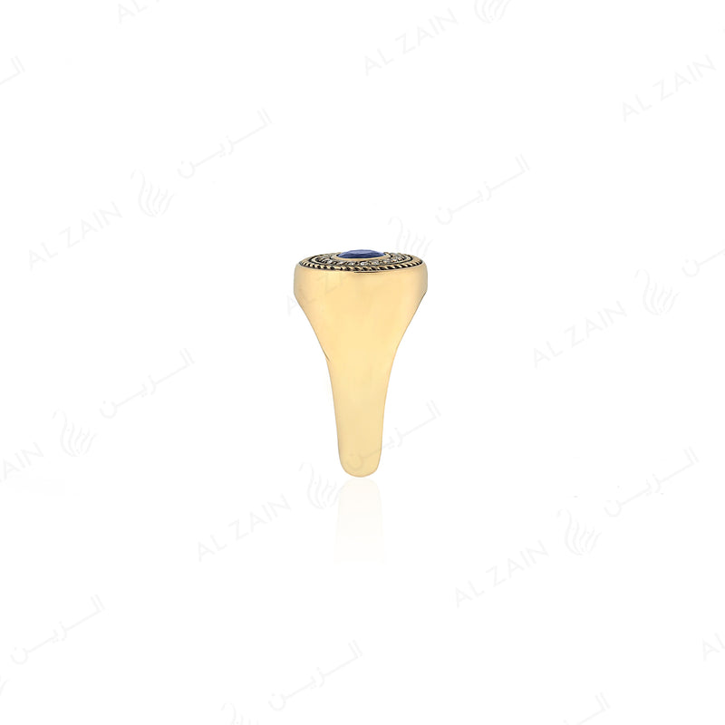 18k Antique Precious Medallion ring in yellow gold with sapphire and diamonds