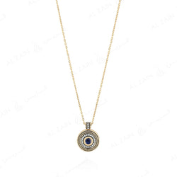 18k Antique Precious Medallion necklace in yellow gold with sapphire and diamonds