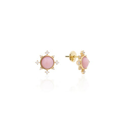 Melati Rise stud earrings in Yellow Gold with Pink Opal and diamonds