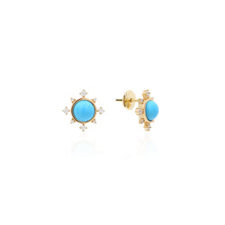 Melati Rise stud earrings in Yellow Gold with Turquoise and diamonds