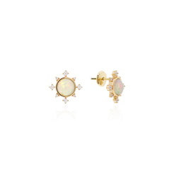 Melati Rise stud earrings in Yellow Gold with Opal and diamonds