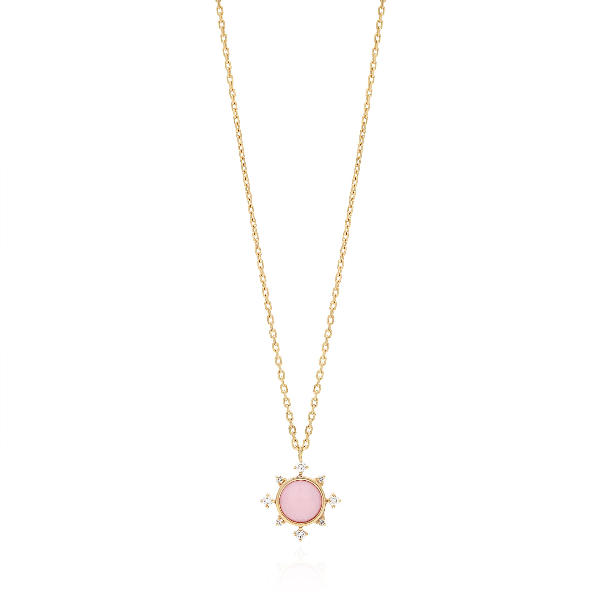 Melati Rise necklace in Yellow Gold with Pink Opal and diamonds