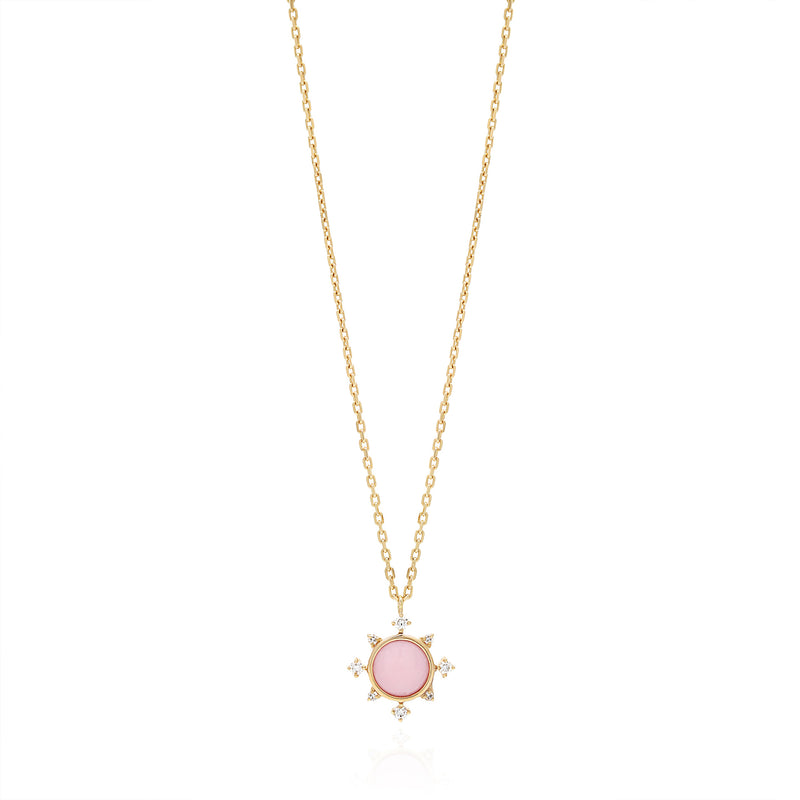 Melati Rise necklace in Yellow Gold with Pink Opal and diamonds